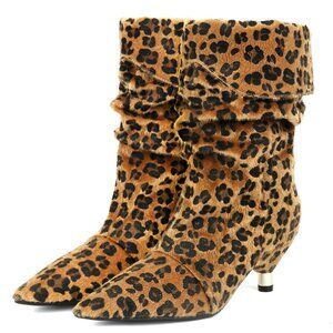 Slouchy Kitten Heel Ankle Booties Pointed Toe Faux Suede Fleece Lined